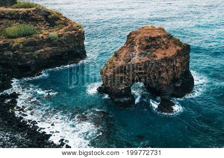 Formation of the natural Arch of Los Roques beach in the municipality of Los Realejos Tenerife Canary islands Spain