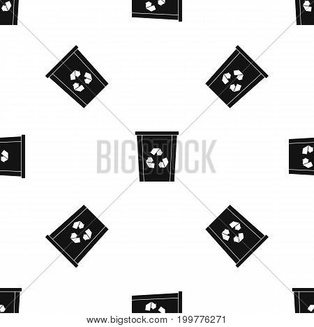 Trash bin with recycle symbol pattern repeat seamless in black color for any design. Vector geometric illustration