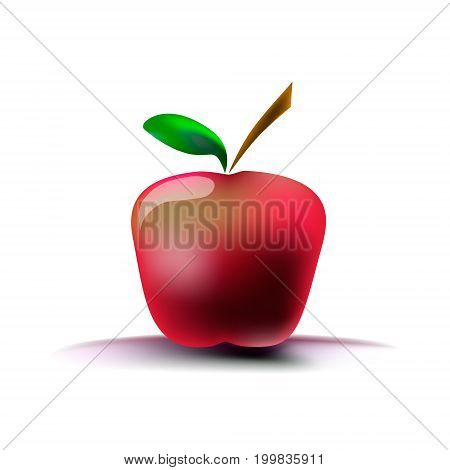 Image of a red apple on a white background with a shadow. vector illustration. Drawing by hand