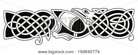 Celtic zoomorphic national figure. Vector ornament with bird on a white background.