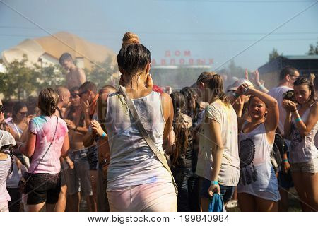 Odessa, Ukraine - August 5, 2017: Water Festival. Party Wet. Hands And Happy People Crowd Partying U