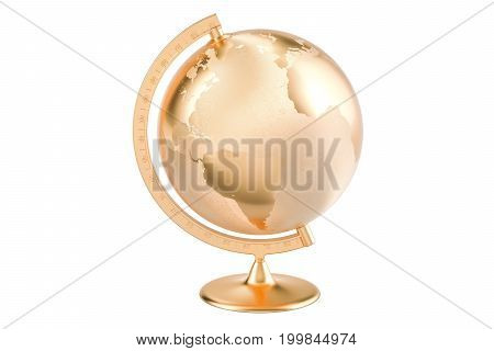 Golden globe 3D rendering isolated on white background
