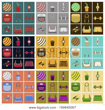 Set of Icons in flat design Fitness equipment