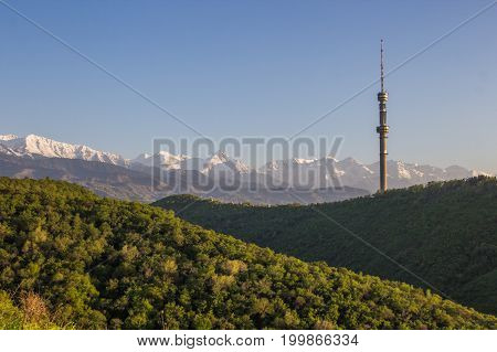 Kok Tobe Hill And Mountains View In Spring, Almaty, Kazakhstan