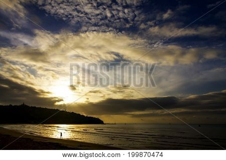 Sunrise with silhouette Island the beach Ban Krut Beach in Prachap Kirikhun Province Thailand is famous for travel