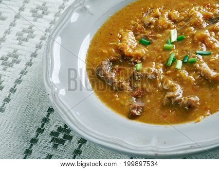 Gebundene Ochsenschwanzsuppe -German Oxtail soup close up  traditional meal