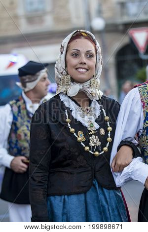 QUARTU S.E., ITALY - JULY 15, 2017: 31 Sciampitta - International Folklore Festival - (Folk Group "Froris de Beranu Quartu") Sardinia
