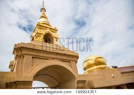 Large Golden Temple With Sky Background, Name Is Phra Maha Chedi Srivang Chai, Located In Lamphun, T