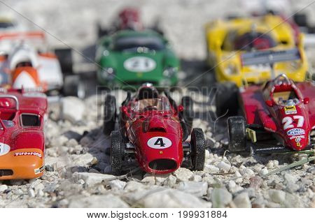 Pisa Italy - September 05 2015: View of vintage formula cars at the sun
