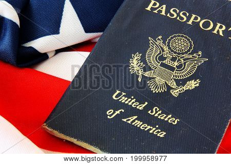 USA passport on The US flag background