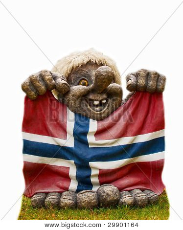 der Troll mit einer Flagge Norwegens
