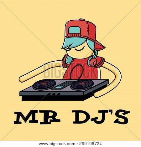 Mr. Dj Illustration, Turntable Player, Tee Design Vector