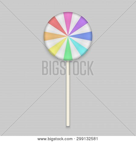 Rainbow Lolipop Candy On White Background. Vector Illustration.