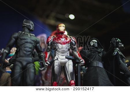 Saint Petersburg, Russia - April 27, 2019: Characters Of The Film Universe Marvel, The Iron Man Near