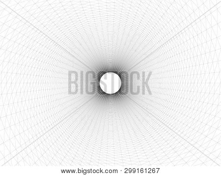 Wireframed Hole. Vector Abstract Digital Background. 3d Tunnel Grid. Wireframe 3d Surface Tunnel. Gr