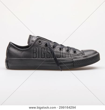 Vienna, Austria - August 23, 2017: Converse Chuck Taylor All Star Ox Leather Black Sneaker On White 
