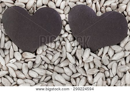 Symbol Love Day Saint Valentine On Background Sunflower Seeds Peeled Farmer Crop Rustic Background B