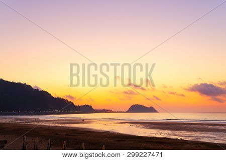 Night Over Zarauz City Beach, Pais Vasco Spain