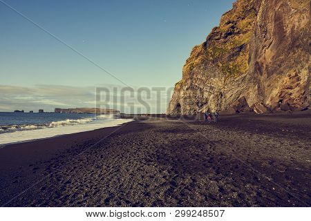 View Of The Shore With Black Sand In Iceland