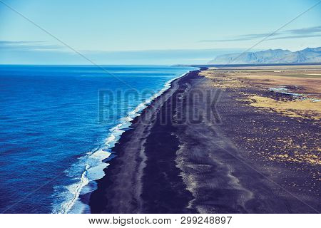 View From The Heights To The Shore With Black Sand In Iceland