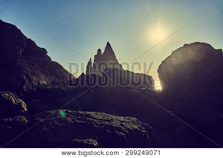 View Of The Shore With Black Sand In Iceland