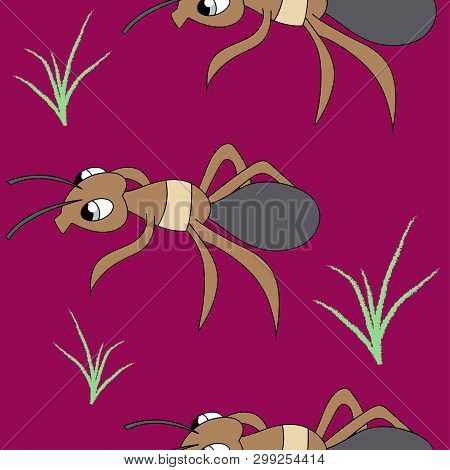 Cute Ants. Seamless Stock Vector Illustration Pattern
