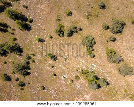Top Down Aerial View Of Calcareous Limestone Karst Landscape Of Causse Noir In Cevennes France