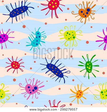 Seamless Pattern With Colorful Abstract Germs And Dots.