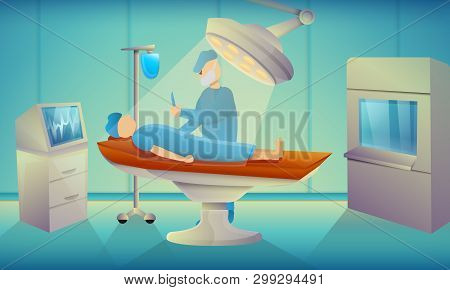 Surgeons Operating Room Concept Banner. Cartoon Illustration Of Surgeons Operating Room Vector Conce