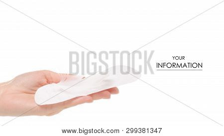 Sanitary Pads Menstruation White Feather In Hand Patetrn On A White Background Isolation