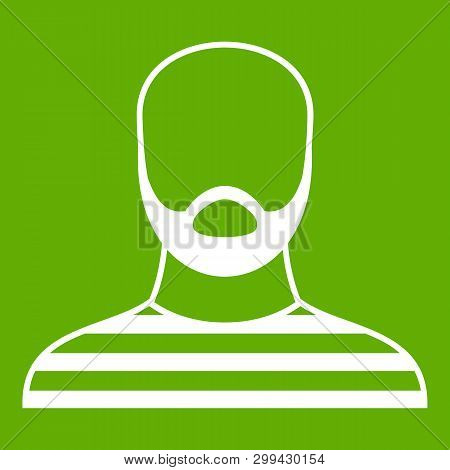 Bearded Man In Prison Garb Icon White Isolated On Green Background. Illustration