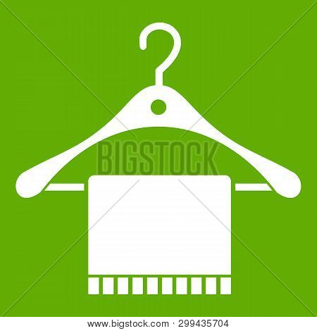 Scarf On Coat Hanger Icon White Isolated On Green Background. Illustration