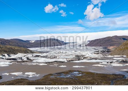 Hoffelsjokull Glacier And Lagoon In South Iceland On A Summer Day