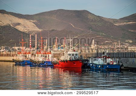 Ships Near The Pier In Black Sea Bay.