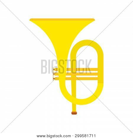 Horn Instrument Vector Icon Musical Classical Orchestra. Brass Band Cartoon Acoustic Golden Tuba. Fa