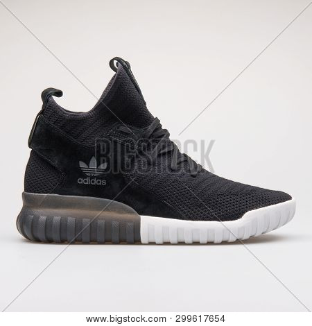 Vienna, Austria - August 28, 2017: Adidas Tubular X Pk Black Sneaker On White Background.