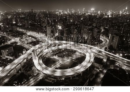 Shanghai Nanpu Bridge over Huangpu River with busy traffic in China.