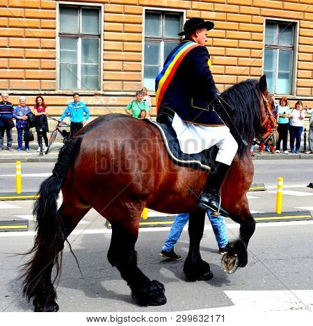 Brasov, Transylvania, Romania, April 15 2018, Riders Celebrating Of The Day So Call Juni Parade. A M
