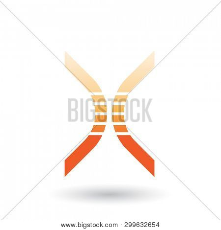 Vector Illustration of an Orange Bow Shaped Striped Icon for Letter X isolated on a White Background