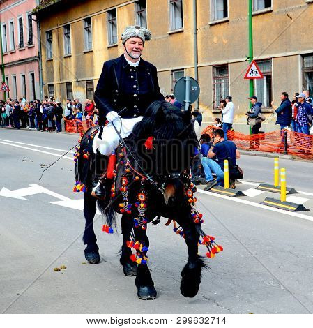 Brasov, Transylvania, Romania, April 15 2018, Riders Celebrating Of The Day So Call Juni Parade. A M