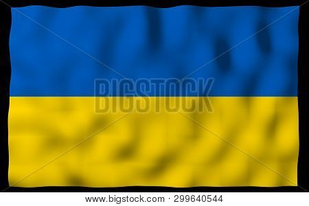 The Flag Of Ukraine On A Dark Background. National Flag And State Ensign. Blue And Yellow Bicolour. 