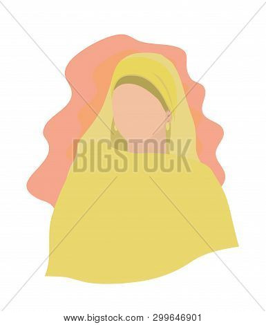 Muslim Girl In A Yellow Scarf On The Background. Vector Illustration.