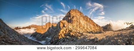 Vysoka Peak With Inversion In Golden Light In High Tatras, Slovakia