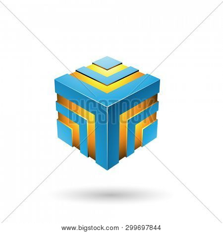Illustration of Blue Bold Striped Cube isolated on a white background