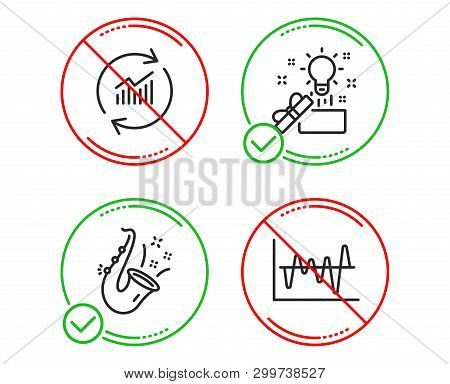 Do Or Stop. Creative Idea, Update Data And Jazz Icons Simple Set. Stock Analysis Sign. Present Box, 