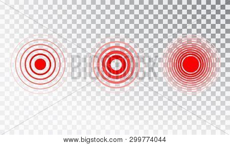 Pain Red Circle Or Ache Localization Icon. Vector Isolated Pain Circle Symbols Set For Painkiller Me