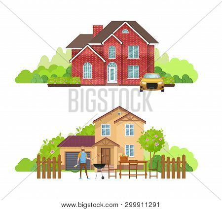 Summer Outdoor Picnic In Yard Of Private House, Cottage.