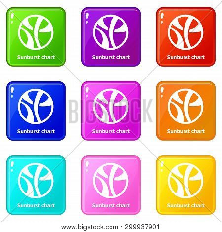 Sunburst Chart Icons Set 9 Color Collection Isolated On White For Any Design
