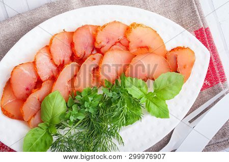 Homemade Chicken Breast Basturma, Top View, Horizontal