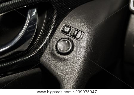 Novosibirsk, Russia - May 06, 2019:  Nissan Xtrail,close-up Of The  Buttons: Side Mirror Adjustment 